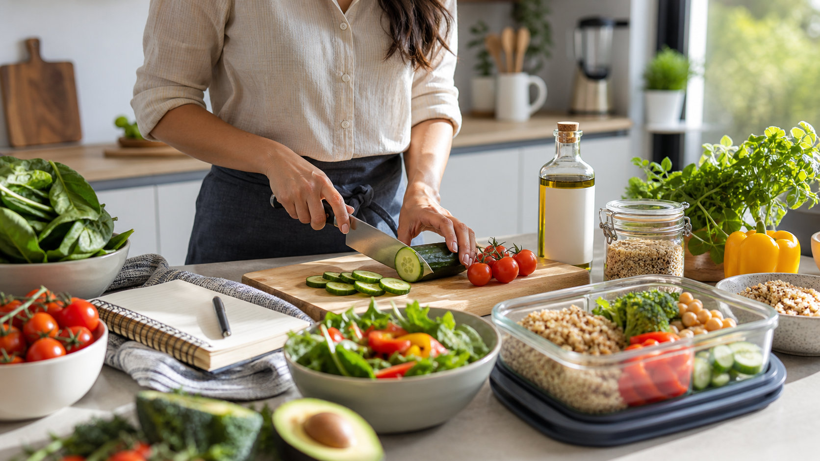 Illustrative editorial scene for plant-based cooking
